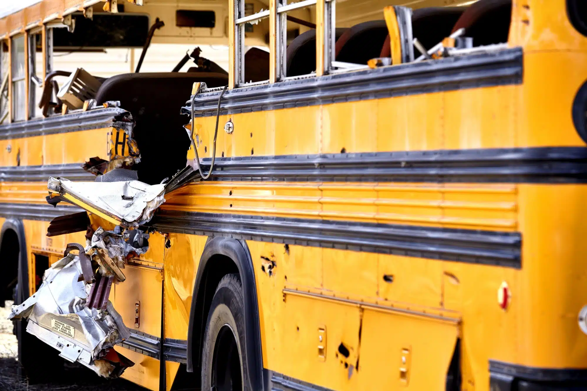 School bus damage after an accident in Texas